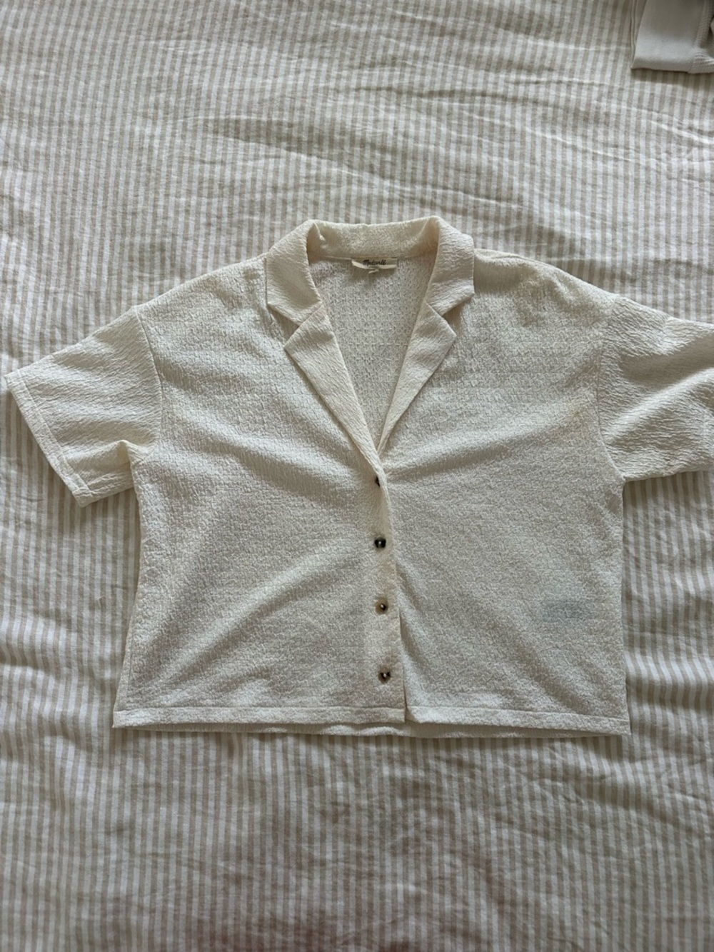 Madewell Cream Textured Button-Down Short Sleeve Top